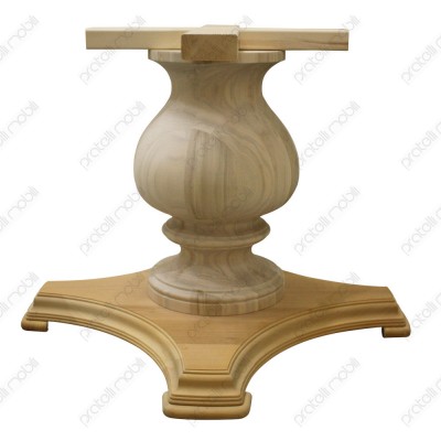 Base tavolo centrale con colonna in legno fresato e piastra..